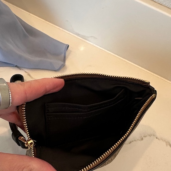Coach Brown Signature Canvas Wristlet with Black Center Stripe - Picture 4 of 4